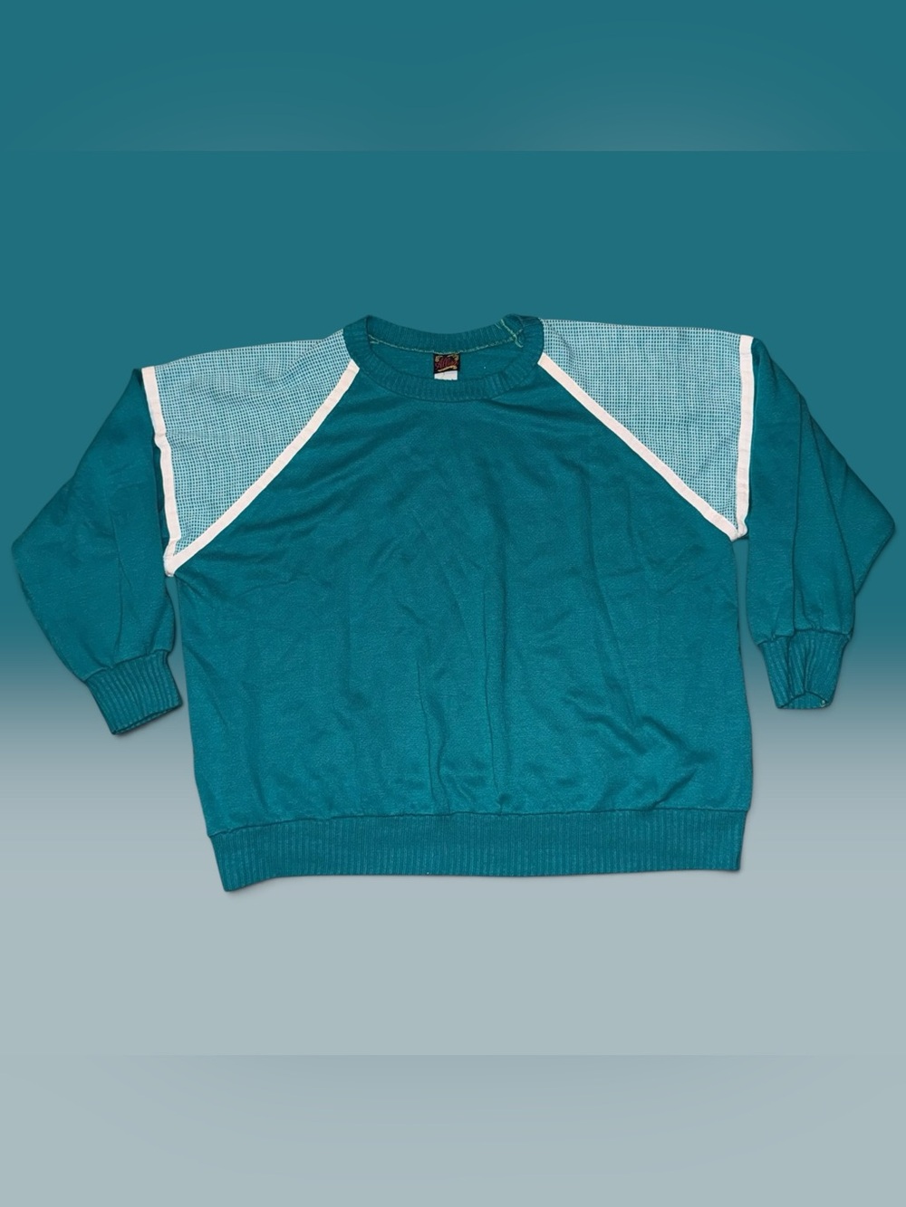 Vintage 1980s Allura Teal Mesh-Insert Colorblock Crewneck Sweatshirt Size XL